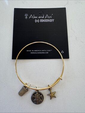 Alex and Ani Gold-Tone Charm Bangle Bracelet with Starbucks and Star Charms